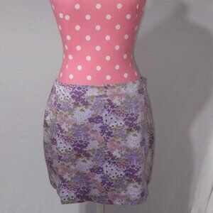 Vintage Express Stretch 90s-00s purple floral hip hugger mini skirt size 5\6